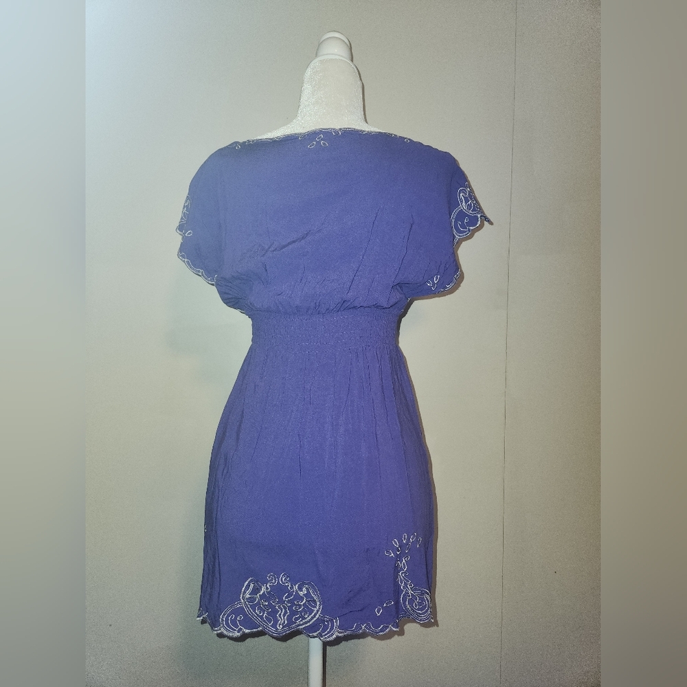 Bright Royal Purple Y2k Embroidered Boho Babydoll Tunic Top Medium M Forever 21 - Picture 3 of 7